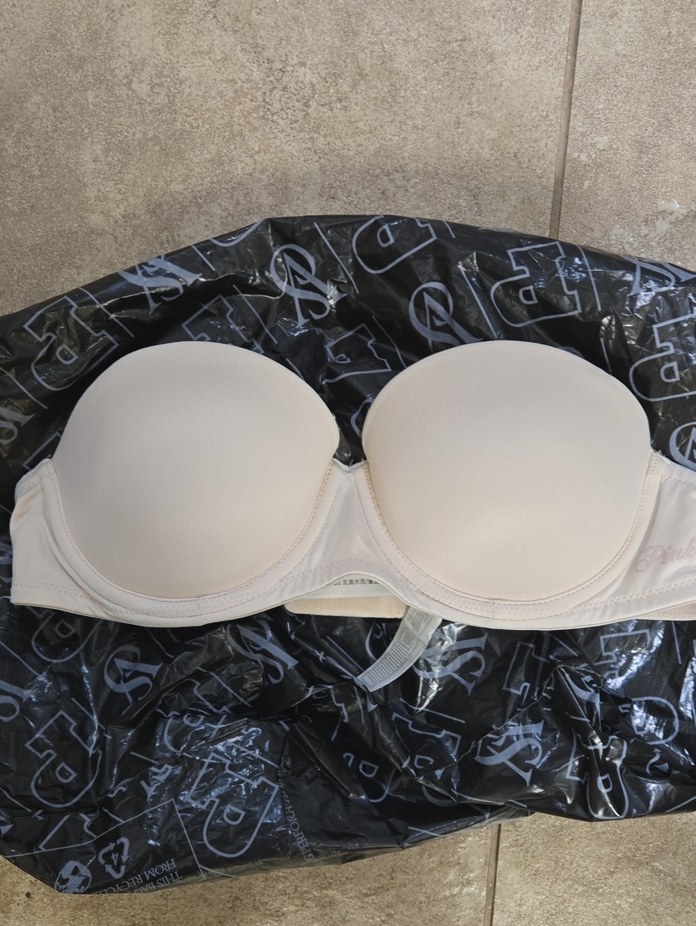 Pink VS Strapless Light Beige T-Shirt Bra 34A